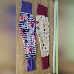 Two Pairs Of Grow With Me Handmade Floral and Striped Toddler Harem Pants 1-3 YR